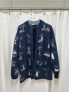 Navy Lighthouse Print Cardigan Jacket